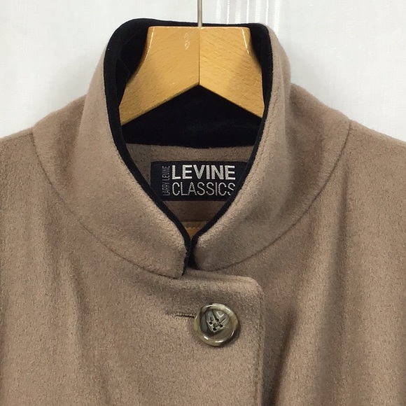🖤 LARRY LEVINE Tan 💯% Wool Black Velvet Collar Single Breasted Dress Coat - Picture 2 of 14
